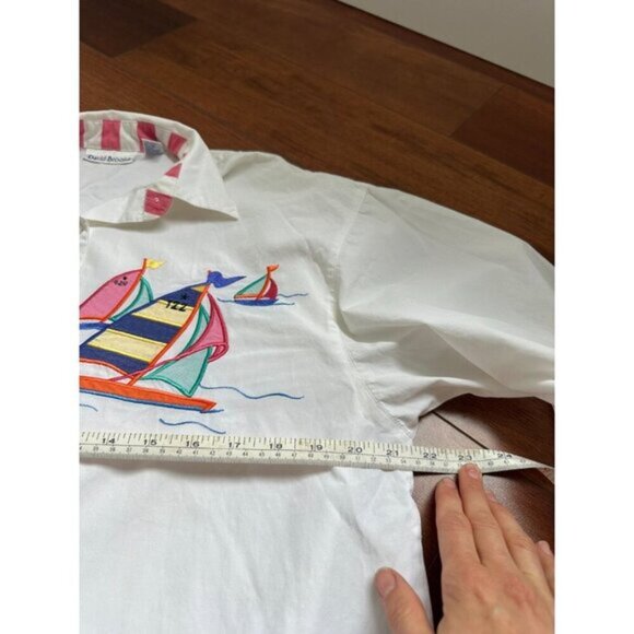 David Brooks Vintage Nautical Embroidered Shirt Retro Coastal 80s Sailboat Sze 6 - Picture 5 of 7